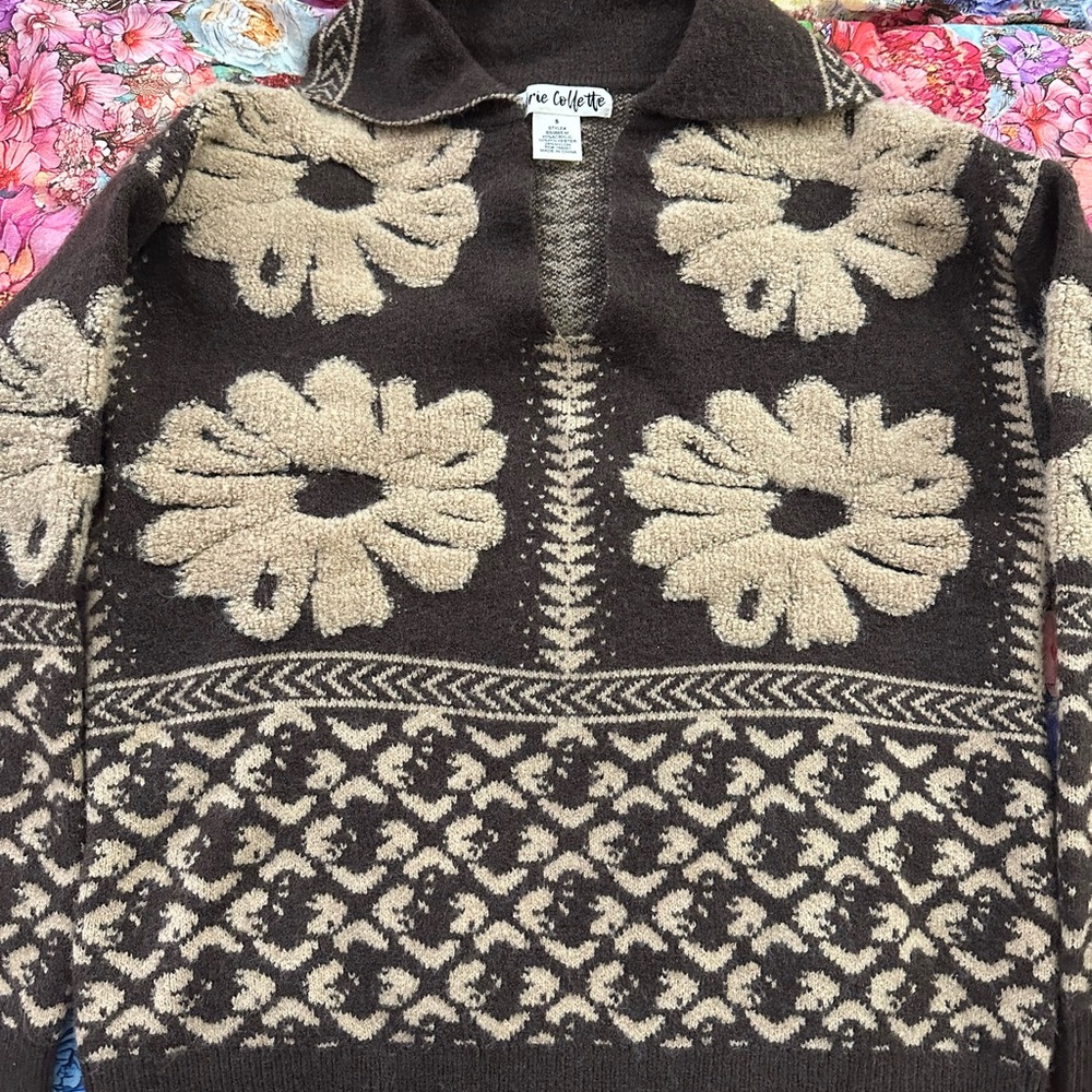 NWT Cherie Collette Floral V-Neck  Soft Boho Sweater - Picture 9 of 12